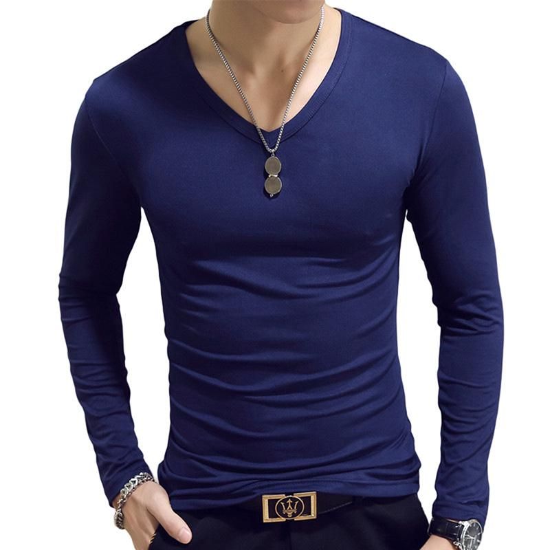 dark blue V-neck