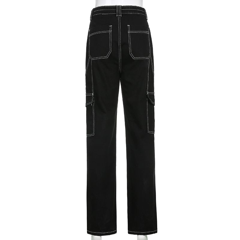 Compra Hilo Blanco Jeans De Algodón Negro Mujeres Casual Suelto Pantalones  Largos Largos Ladies Harajuku Punk Pantalones De Moda Capris Barato |  Entrega Rápida Y Calidad | Es.Dhgate