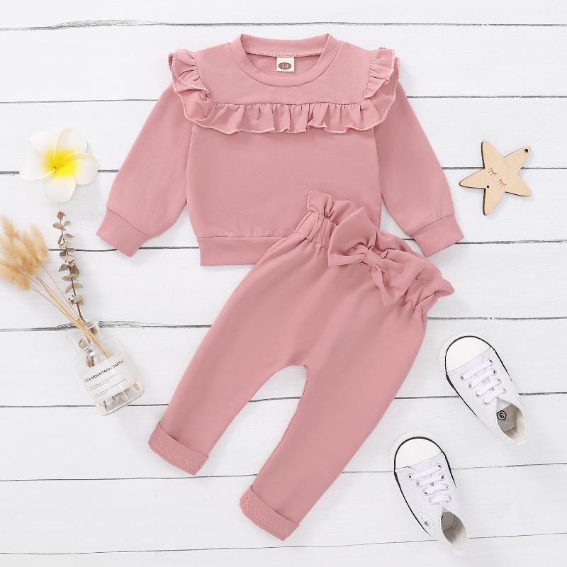 Conjuntos De Ropa Para Niñas Infantiles 12 18 Meses Camisa De Manga Rosa Sólida Y Arco Volantes Pantalones Invierno Niñas Trajes Bebé Cumpleaños De 26,28 € | DHgate