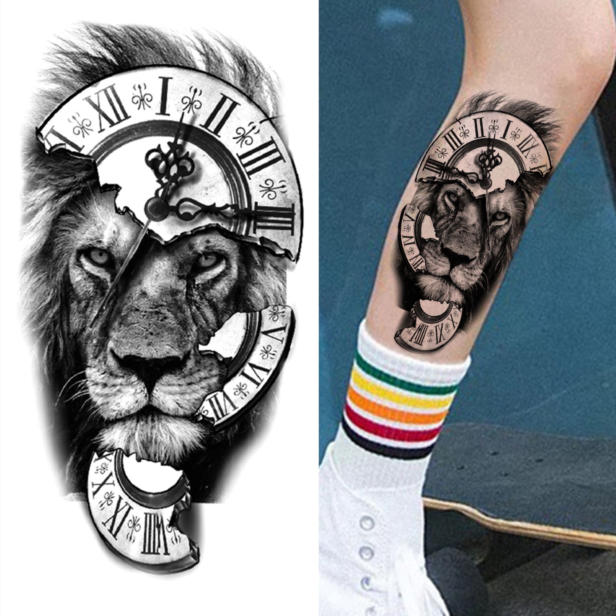 PerfectionsForest Tiger Temporary Tattoo For Men Women Fake Lion Half  Sleeve Skull Tattoos Sticker Black Beast Flower Skeleton Tatoos Paste