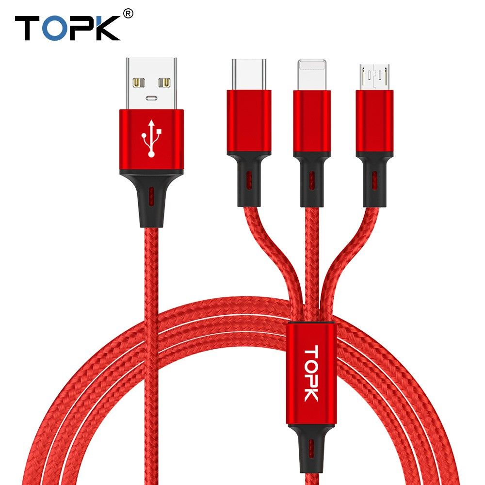 TOPK High Quality 3 Pack Fast 3 n 1 Multi Charging Cable Charger Cord Cell Phone Android Phone FY7431