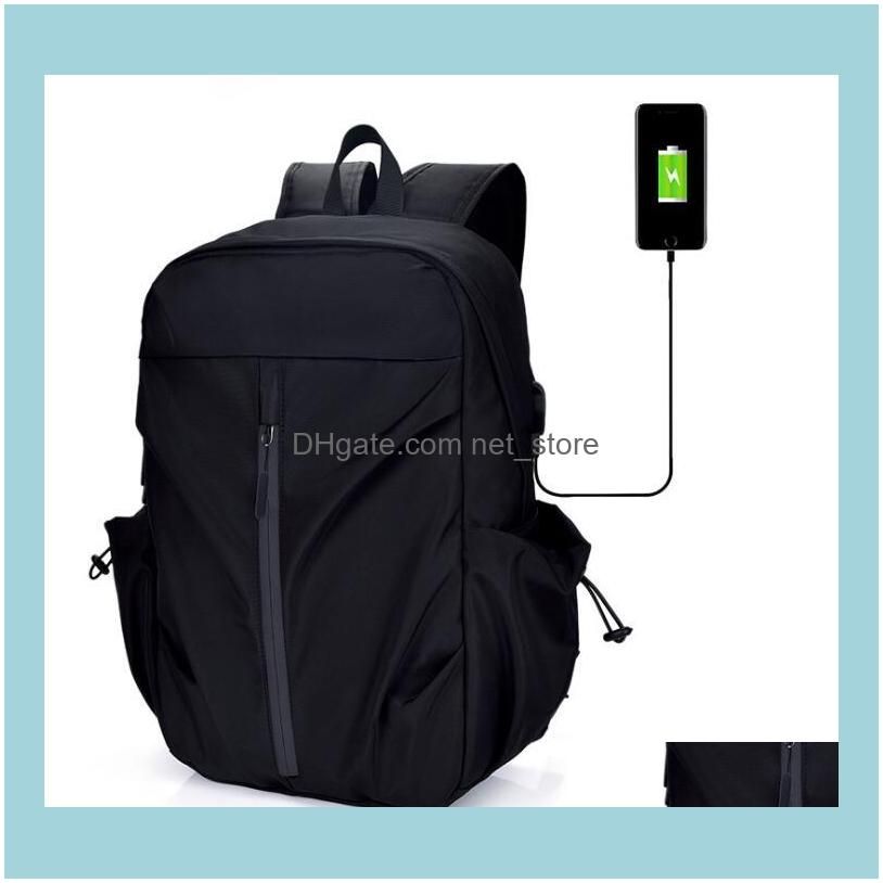 Bags, Lage & Aessoriesfashion Men Nylon Plain Large Capacity Square School Bags Black Grey Zipper Computer Backpack Bag Outdoor Drop Deliver