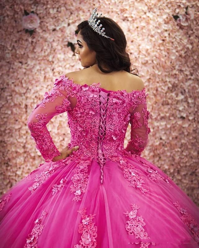 Elegant Fuchsia Quinceanera Dresses With 3D Florals Sweetheart Ball Gown Tulle Beaded Vestidos De 15 Años Xv Customized