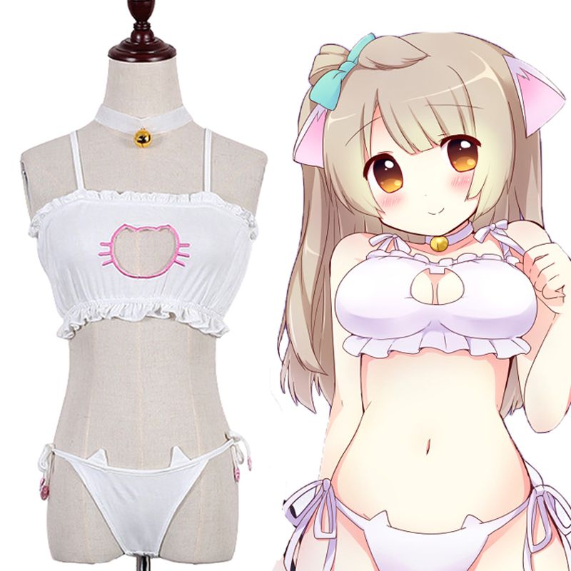 Compra Sexy Kawaii Neko Cat Hollow Ojo De La Cerradura Sujetador Lindo Gato  PAW Impresión Para La Ropa Interior Infantil Love Live Cosplay Mujeres  Erotic Lingerie Set Barato | Entrega Rápida Y
