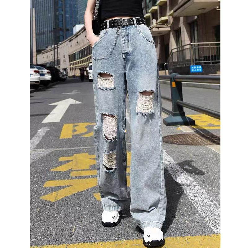 Compra Pantalones Vaqueros Para Mujer, Cintura Alta, Sueltos, Rasgados,  Pantalones De Pierna Ancha, Pantalones De Pierna, Y2k, Holgy, Chicas  Adolescentes. Barato | Entrega Rápida Y Calidad | Es.Dhgate