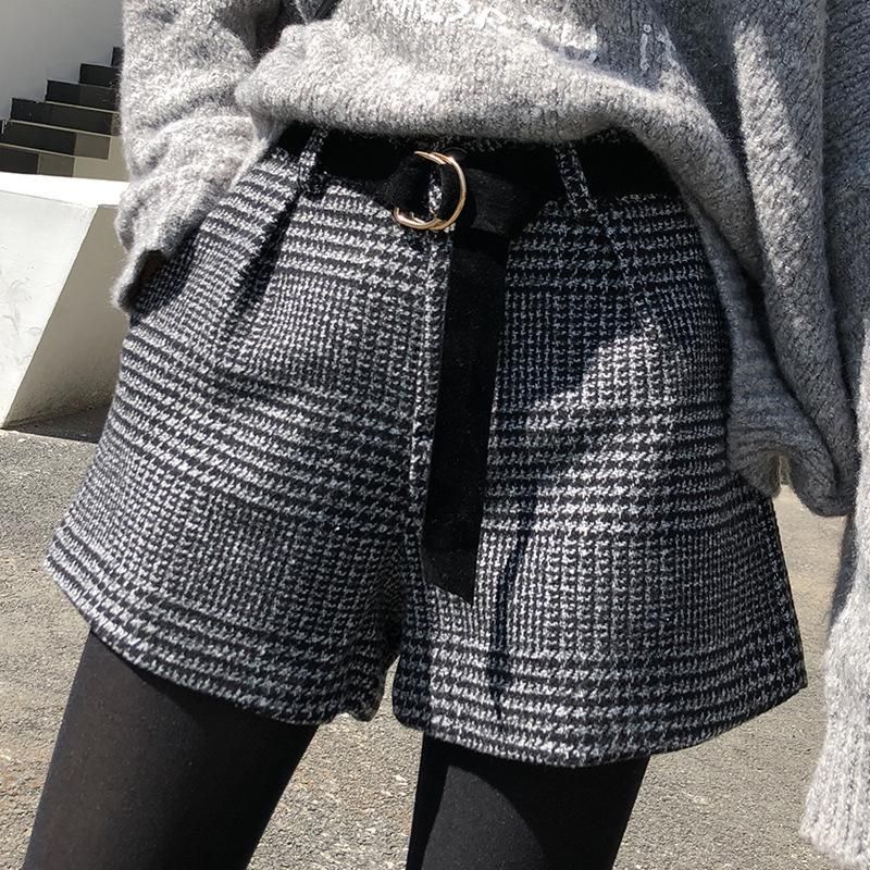 Compra Pantalones Cortos Para Mujeres 2021 Otoño De Lana De Invierno De  Cintura Alta Para Mujeres Coreano A Cuadros Ancho Femme Femme Casual Botas  Sueltas Para Mujer Barato | Entrega Rápida Y