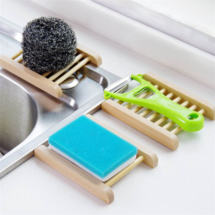 Wooden Bamboo Soap Tray Dish Holder Drain Soap Storage Bathroom Soap Rack SH 