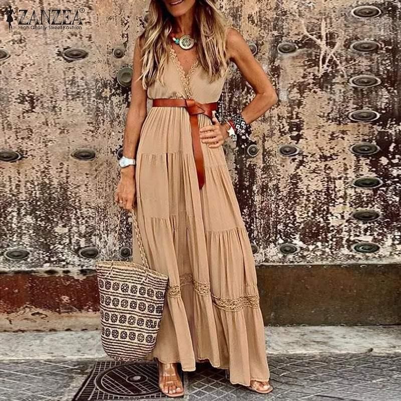 Compra Vestidos Informales Zanzea Mujeres Verano Spaghetti Correa Playa Vestido  Largo 2021 V Cuello Cuello Patchwork Sundress Bohemio Maxi Vestido Slip  Street RO Barato | Entrega Rápida Y Calidad | Es.Dhgate