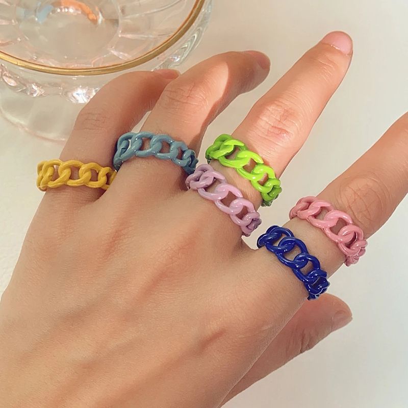 overdrijving bronzen steenkool Zomer mode snoep kleur metalen ringen voor vrouwen korea charms handgeschilderde holle ketting link open ring overdrijving bronzen steenkool Zomer mode snoep kleur metalen ringen voor vrouwen korea charms handgeschilderde holle ketting link open ring