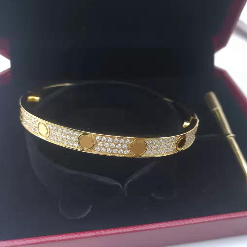 Braccialetto di diamante di coppia di lusso Donne in acciaio inox oro rosa oro 3 righe gioielli di moda in mano regalo di San Valentino regalo per la proposta di fidanzata
