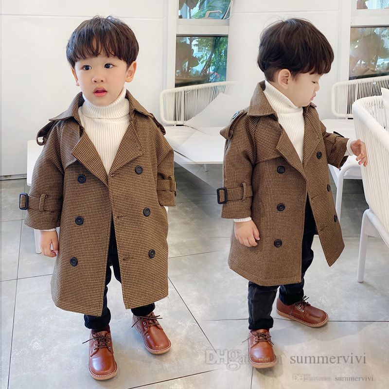 Boys Plaid Woolen Coat Kids Lapel Double Ted Long Trench Winter Children Thicken Warm Lattice Cashmere Outwear Q3705 From Summervivi 32 3 Dhgate Com Boys Plaid Woolen Coat Kids Lapel, Toddler Wool Trench Coat Boy