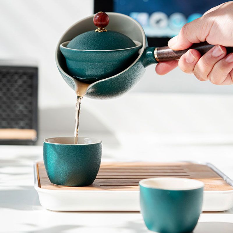 Panbado Set 5 Pezzi Nera Rossa Set da tè Servizo da Teiere e Caraffe per caffè in Porcellana Ceramica Kungfu da Viaggio Portatile Vintage Stile Giapponese 