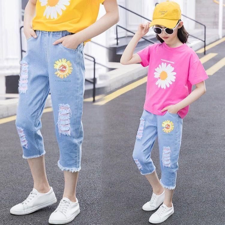 Compra Niña Verano Frío Frío Capri Romificado Jeans Algodón Para Niños  Compatible Compatible Cozy Denim Pantalones Niños Ropa De Moda Barato |  Entrega Rápida Y Calidad | Es.Dhgate