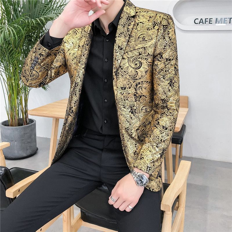 Compra Lujoso Dorado Impresión De Rayas Blazer Street Casual Mens Traje  Slim Traje Chaquetas Discotecas Destacan Vestido De Noche Vestido De Noche  Chaqueta De Traje Elegante M 5x Barato | Entrega Rápida