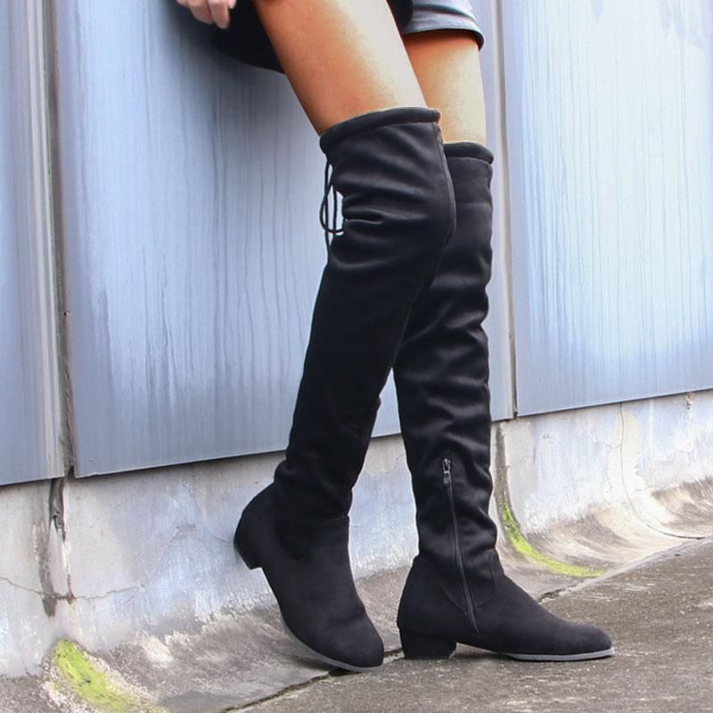 ANONE Fashion Womens Suede Black Over The Knee High Boots Knight Boots 