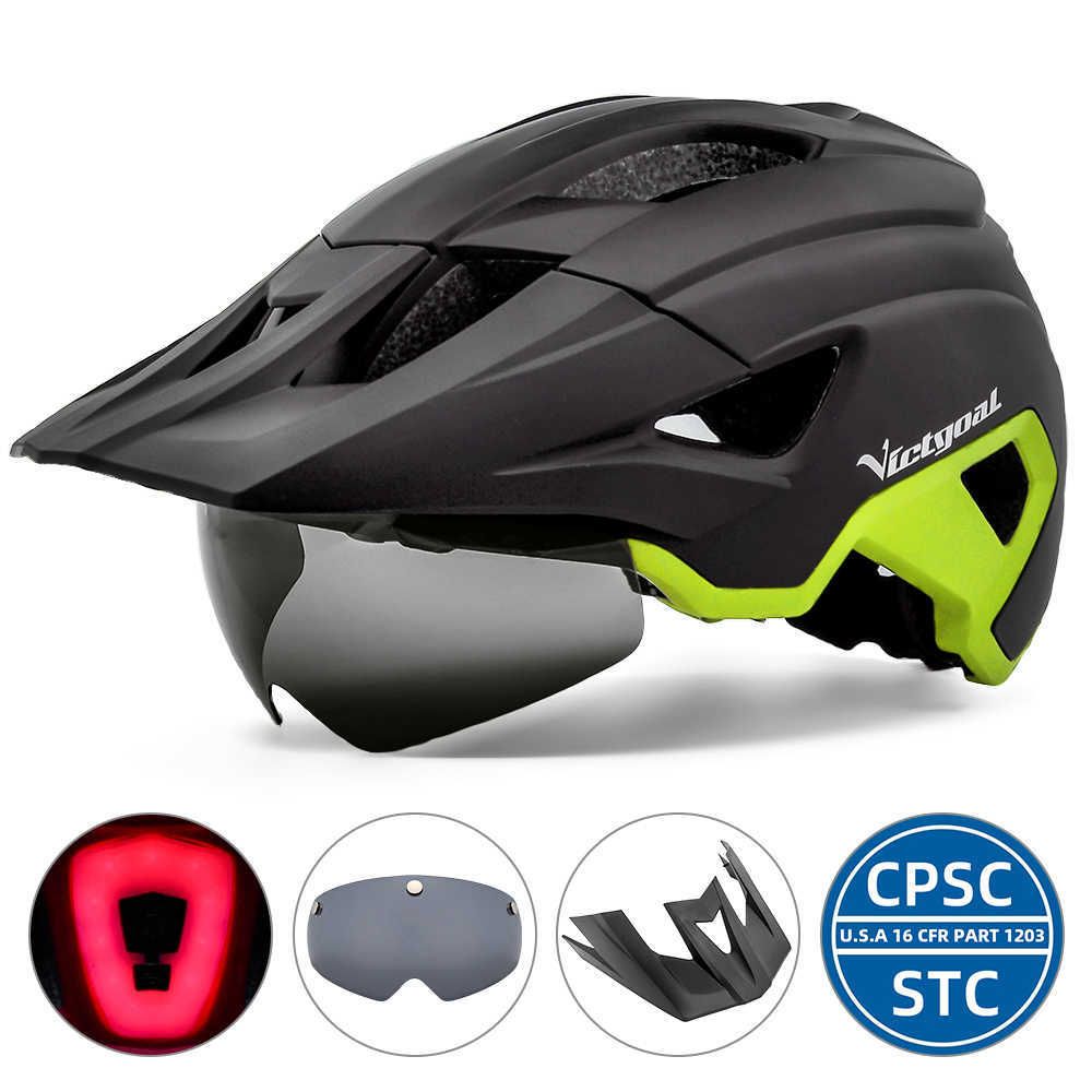 Vicgoal ciclismo casco led lámpara bicicleta casco gafas sol visera mtb casco de bicicleta adultos