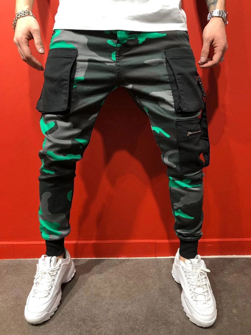 Pantalón chándal holgados de camuflaje para hombrescon bolsillo 