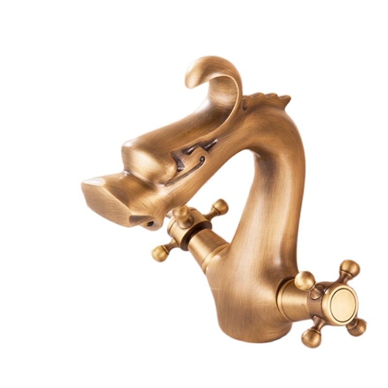 Antiguos grifos de cuenca de oro Montaje Dragón Doble Manijas WC Flank  Faucet Baño Mezclador Grifo