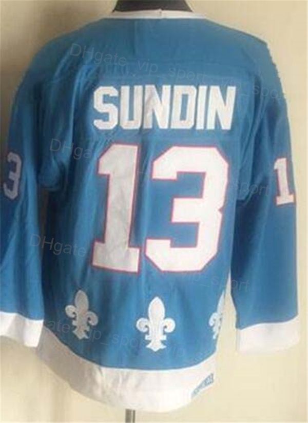 Mens Retro Quebec Nordiques Jerseys Hockey 13 Mats Sundin 21 Peter