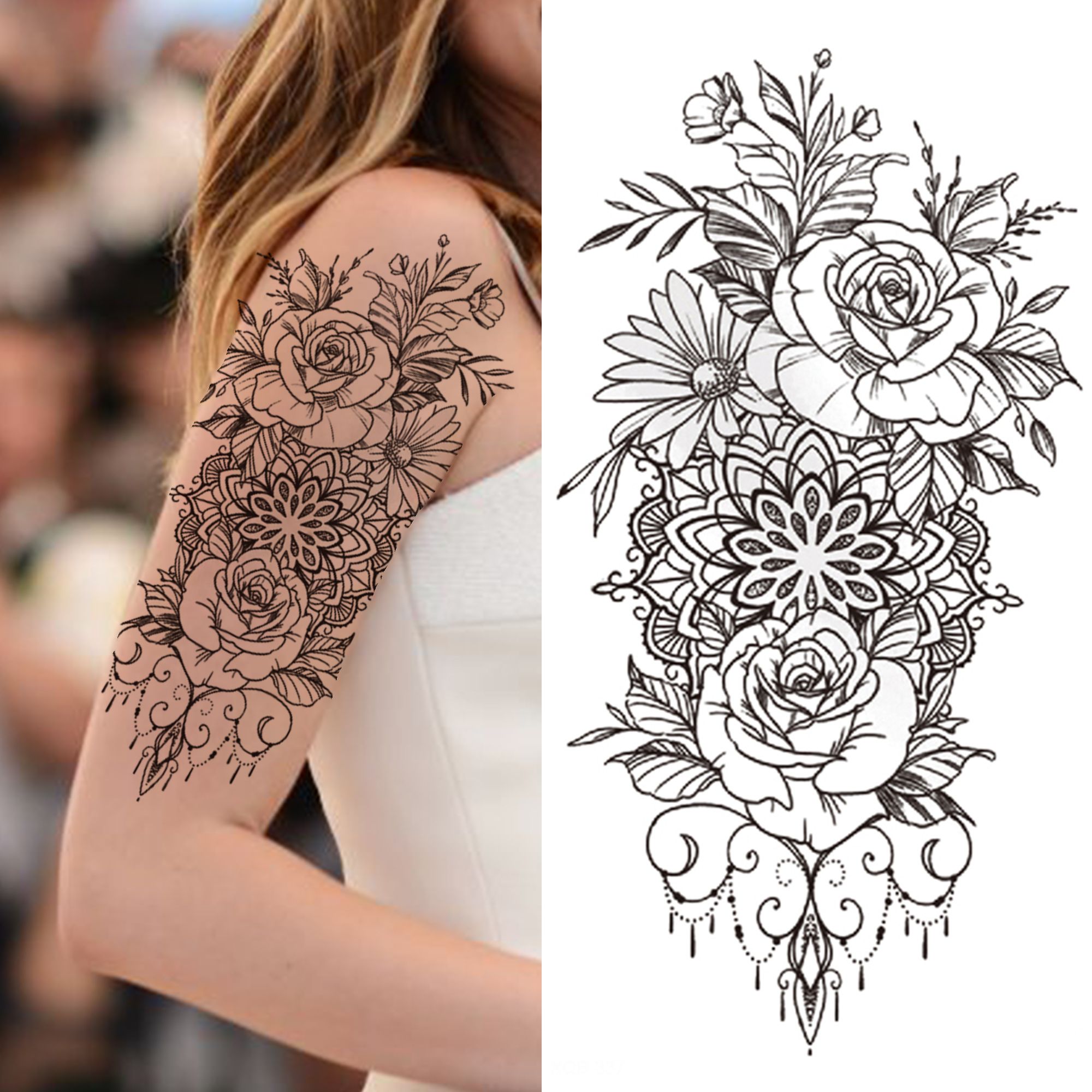 Waterproof Temporary Tattoos Sticker tattoo Stickers For Adult Women Girls  arm Realistic Fake sleeve tatoo Flower