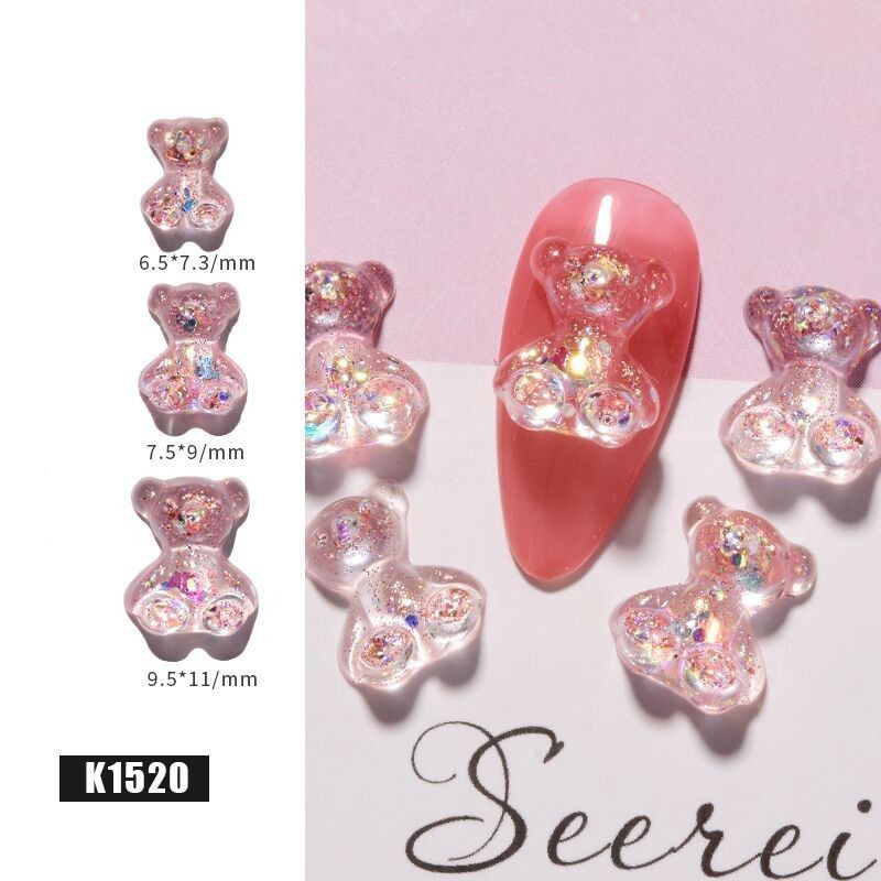 6/10/50pcs 3d Cartoon Crystal Bear Nail Art Rhinestone Accessories Crystal  Gems Manicure Candy Color Bear Nail Art Decorations