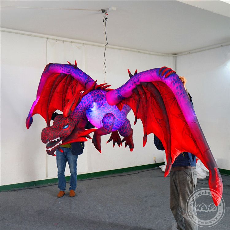 Wholesale LED Lit 4m Red Inflatable Flying Dragon With Giant Blow