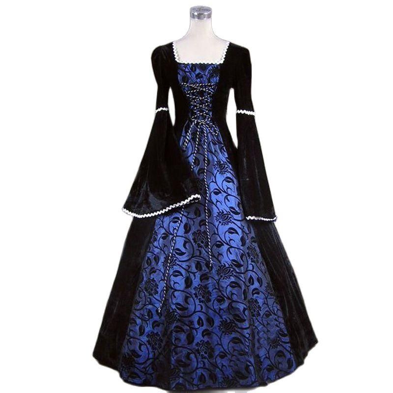 Casual Dresses Blue Velvet Medieval Renaissance Victorian Steampunk ...