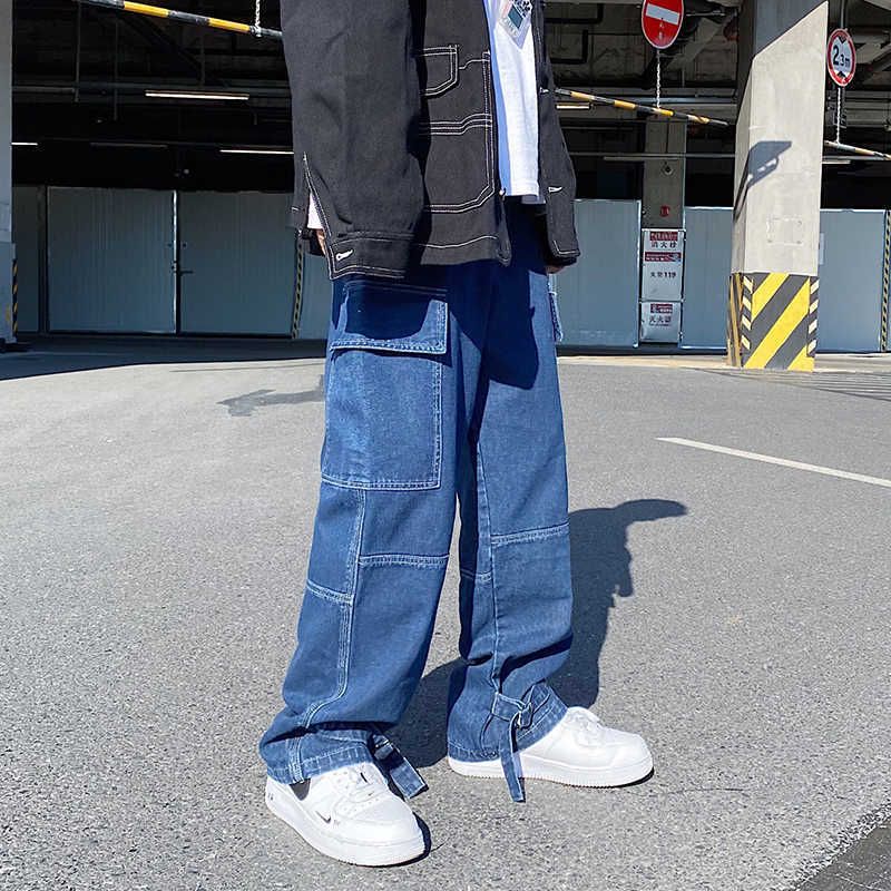 Hombres de pierna ancha 2020 Otoño Hip Hop Streetwear vaqueros de los hombres