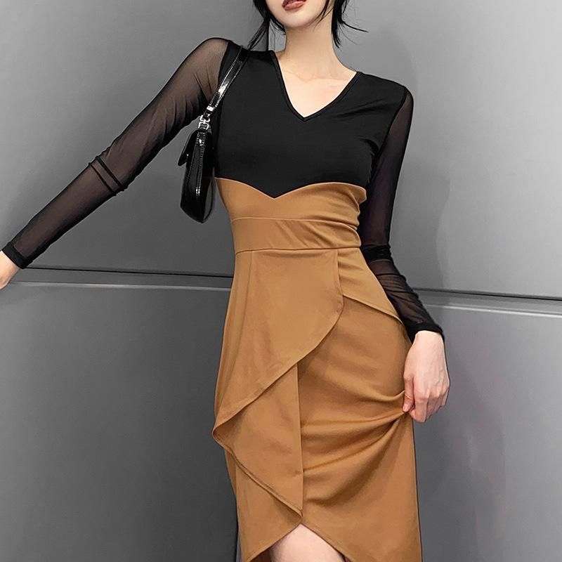 Vestidos casuales 2021 de otoño e invierno Elegante diseño de manga larga diseño delgado