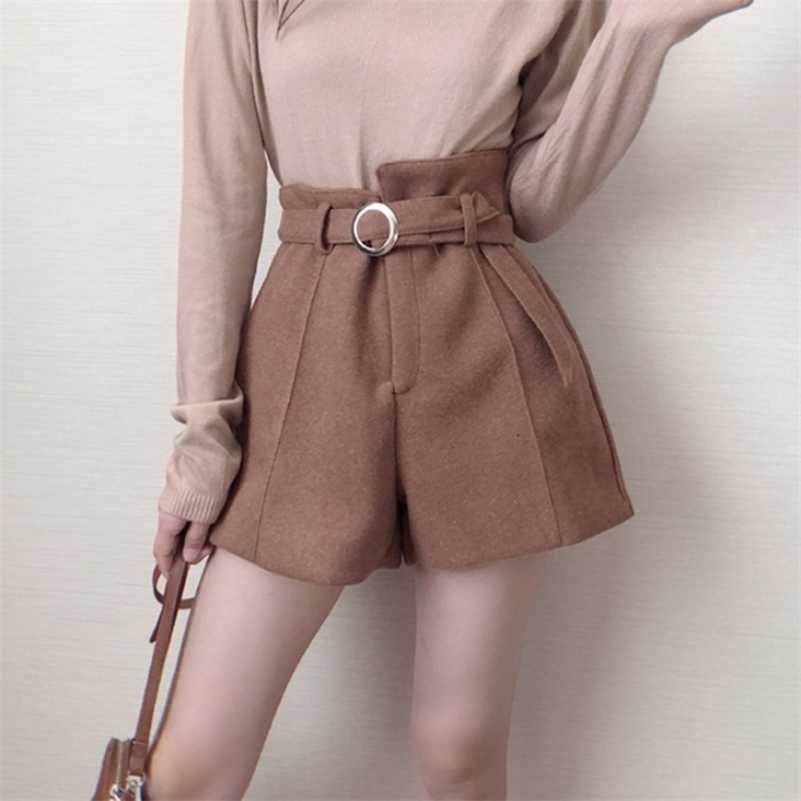 Compra Cinturón De Lana Cálido Pantalones Cortos De Mujer Otoño Invierno  Espesando Moda Alta Cintura A Line Ancho Pierna Botas Pantalones Cortos Niñas  Elegantes Pantalones Cortos 210311 Barato | Entrega Rápida Y