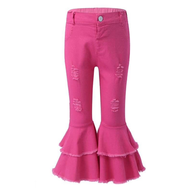 Trousers Kids Girls Children Fashion Casual Flares Pants Front Button