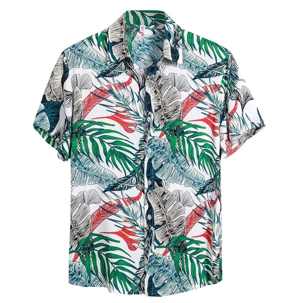 Camisa Hawaiana Con Estampado De Lino De Manga Corta Étnica 