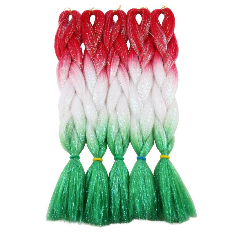 Synthetic Braiding Hair Bulk With Glitter Tinsel 24Inch 100G Ombre Jumo
