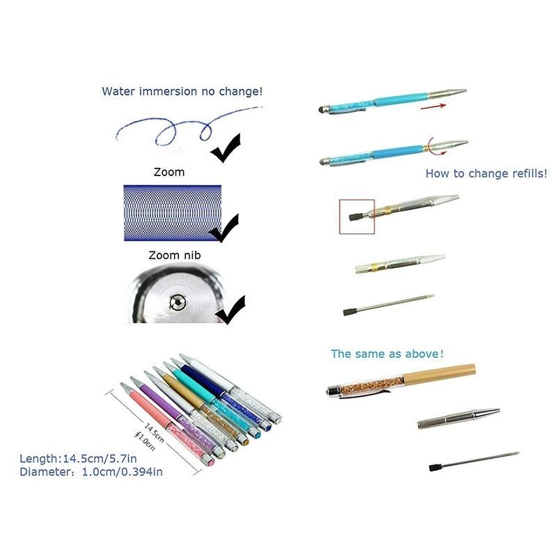 12pcs/pack Bling Bling 2-in-1 Slim Crystal Diamond Stylus pen and Ink USA Stock 