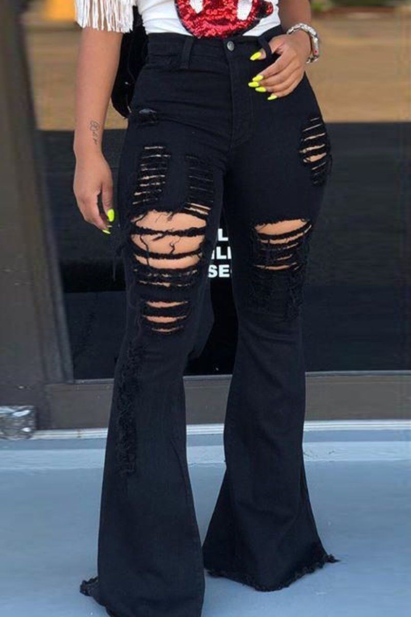 Compra Mujer Pantalones Vaqueros Angustiada Arrancada Campana Parte Delgada  Cadera Empuje Hacia Arriba Pantalones De Mezclilla Negros Mujeres Delgado  Ajuste Alto Highwaist Gran Tamaño De Talla Grande Pantalones Barato |  Entrega Rápida