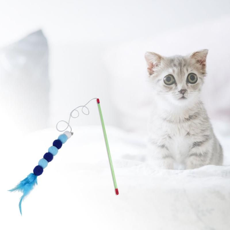 fengzong Cat Toy Wand Funny Hairball Cat Stick Teaser Toys Cat Catcher Toys Interactive Toys for Exercising Kitten Green