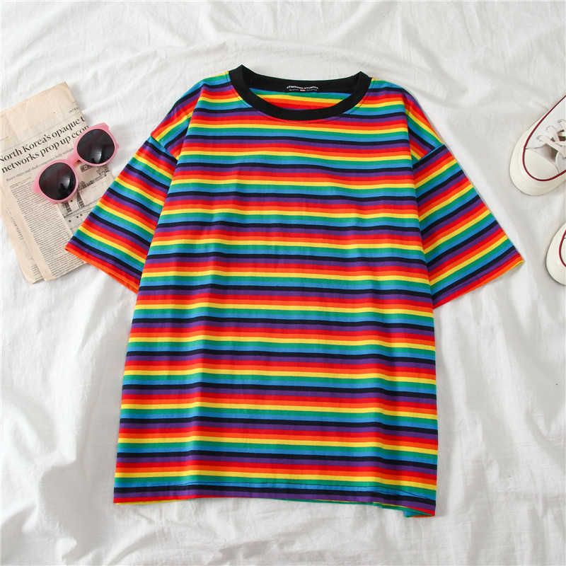 Compra Sweet Rainbow Stripe Mujer Camiseta De Verano Minimalista De Manga  Corta Ropa Femenina Vogue Tops Tops De Camiseta Pareja De Ropa .. # 6651  210527 Barato | Entrega Rápida Y Calidad | Es.Dhgate