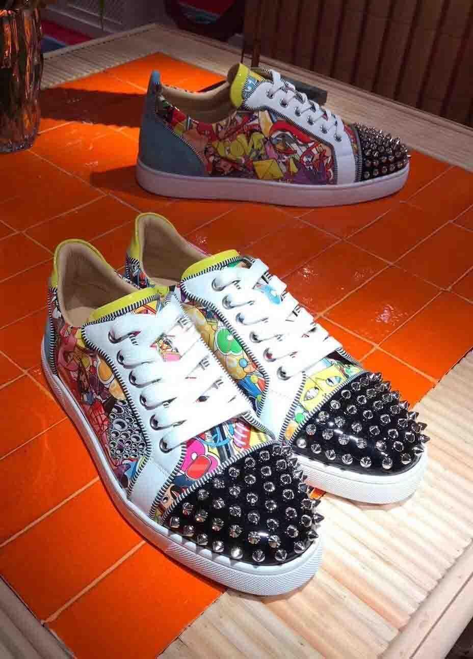 Louboutin Christian Name-Designer Super Loubi Print Casual Party Cool  Graffiti Patent Lederen Sneaker Mens Dames Rode Bodemschoenen Outdoo UQD