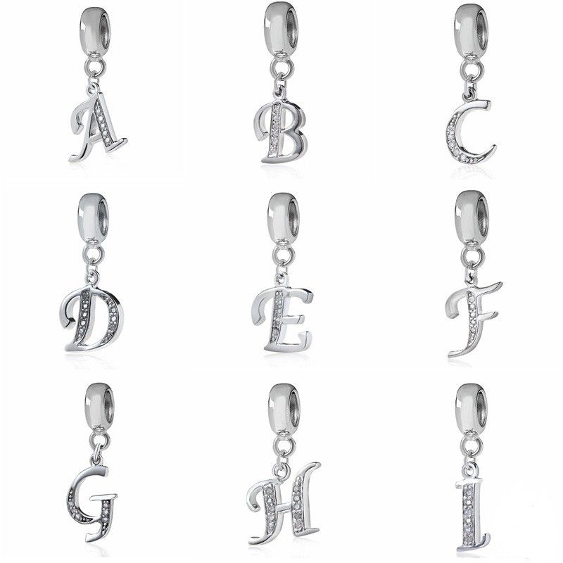 Charmes letras para Pandora Pulseras Collar Auténtico 925 Plata A-Z Cuentas colgantes DIY Alfabeto