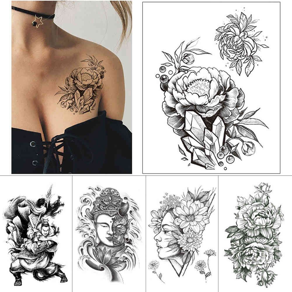 Acheter Pas Cher 1 Piece Encre Noire Autocollant A Tatouage Temporaire Rose Pivoine Fleur Tatouage Etanche Tatouage Bouddha Guerrier Bras De La Cuisse Corps Tatouages Du 13 78 Fr Dhgate