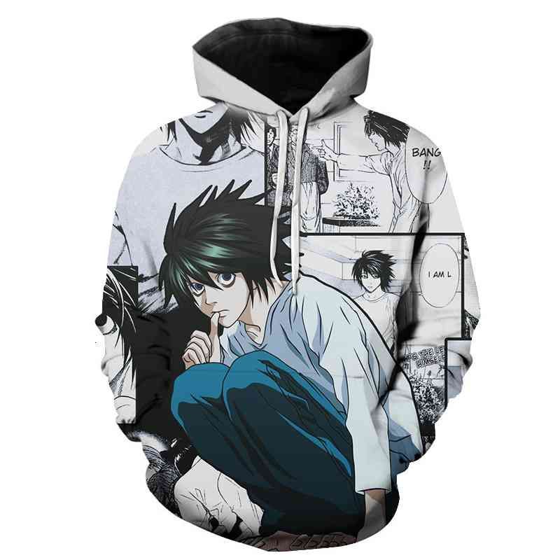 Imprimir 3d Lawliet Designer Hoodie 2021 Anime Death Note 3D Imprimir Hombres S 2021 Mujer Moda Moda Plus Sudaderas