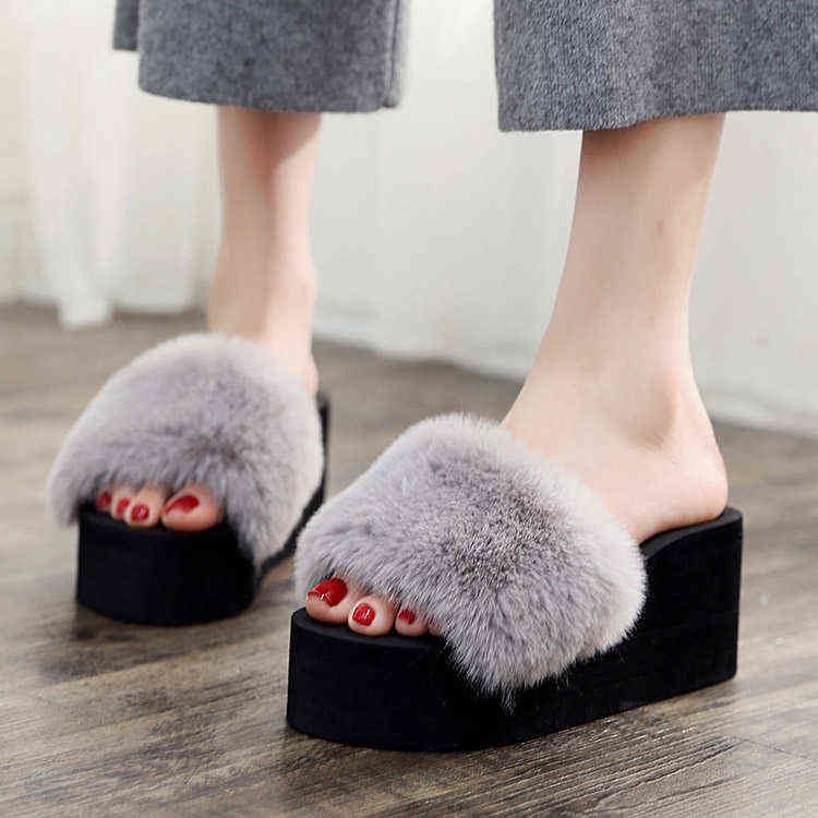 platform fluffy slippers
