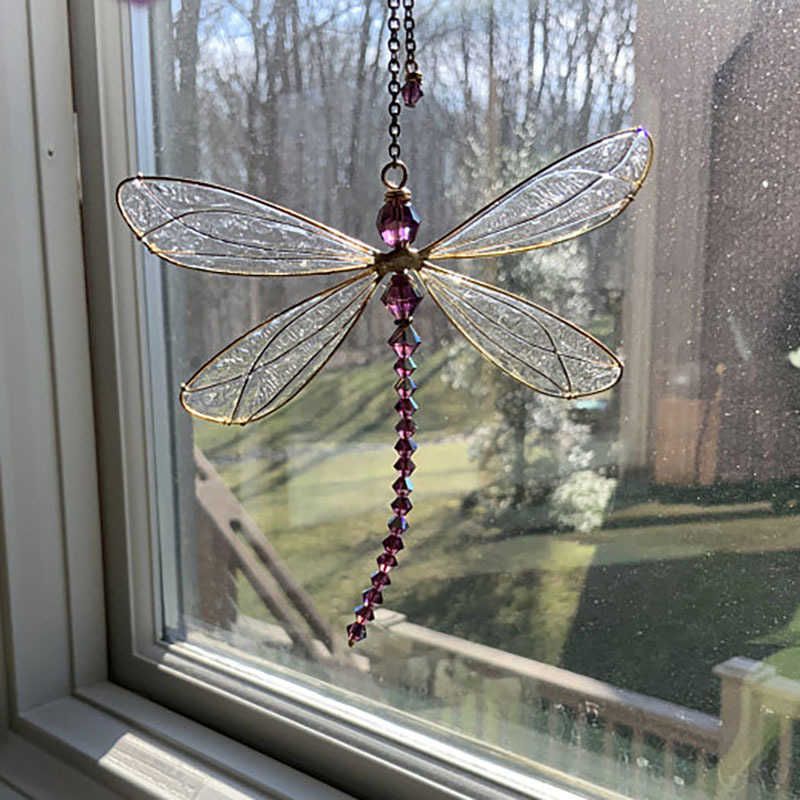 15CM 6 Inch Stained Glass Dragonfly Wind Chime Sun Catcher Cartoon  Suncatcher Home Car Reaview Window Hanging Pendant Exquisite Wings  Decoration Ornaments L120803