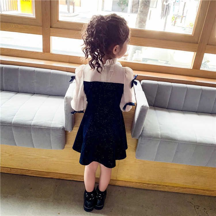 Vestido de fiesta azul marino para niñas Bowknot de manga larga Ropa para niños Classic Kids Vestido de fiesta azul marino para niñas Bowknot de manga larga Ropa para niños Classic Kids