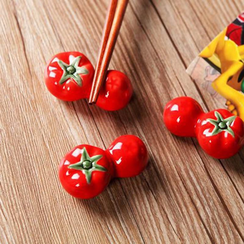 2 Pcs Creative Cute Ceramic Chopsticks Holder Stand Spoon Fork Watermelon Tomato 