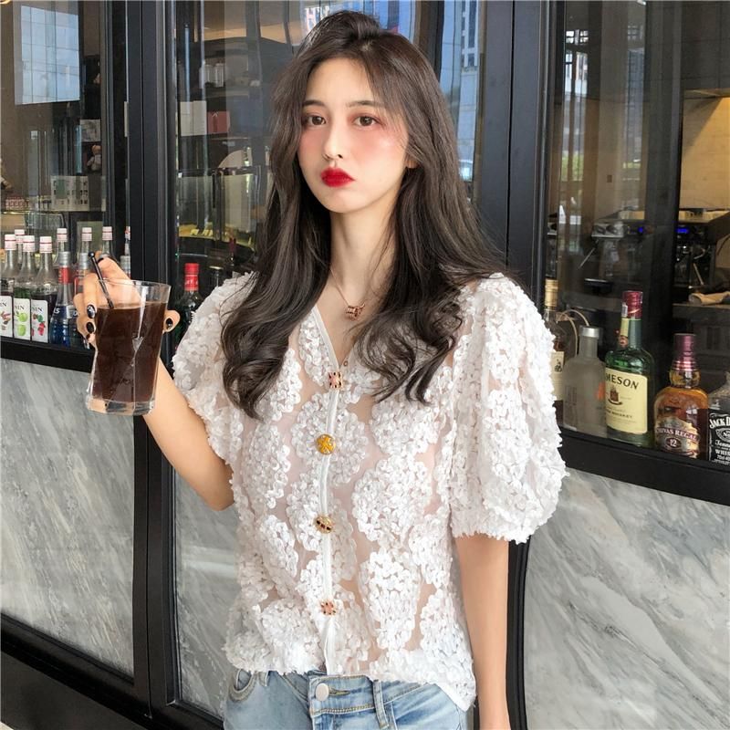 Compra Blusas De Mujer Camisas Blusa De Encaje Ropa Para Mujer Ropa De  Verano Estilo Vintage Con Cuello En V Puff Moda Moda Feminina Bajo Corte Ver  A Través Top Mujer Sexual