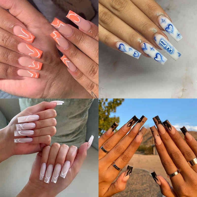 Falsas Nails 24pcs Larga Bailarina Dibujos animados de galletas de dibujos animados Ataúfes artificiales Falso con Falsas Nails 24pcs Larga Bailarina Dibujos animados de galletas de dibujos animados Ataúfes artificiales Falso con