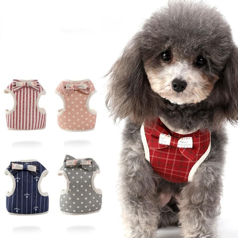 Bow knot Waistcoat Harness Leash Set Spot Stripe check print Dog Collar Rope Pet Dog Supplies