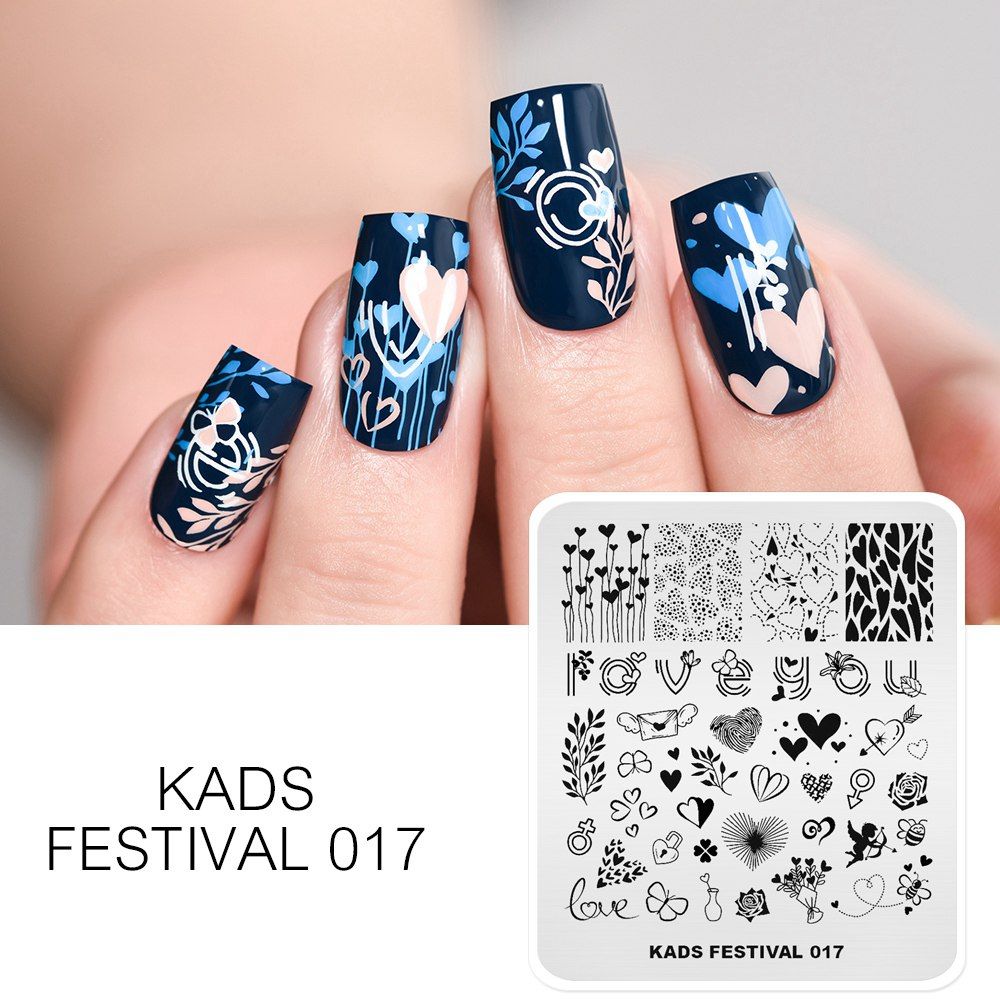 KADS Nail Art Valentines Day Nail Stamping Plates Heart Image Stamp  Template Christmas Flower Nature Nail Stencils Plate Set