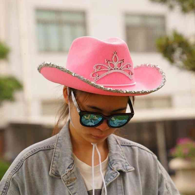 Estilo occidental rosa vaqueros sombreros sombrero vaquera para mujer niña tiara vaquera sombrero vaquero gorra